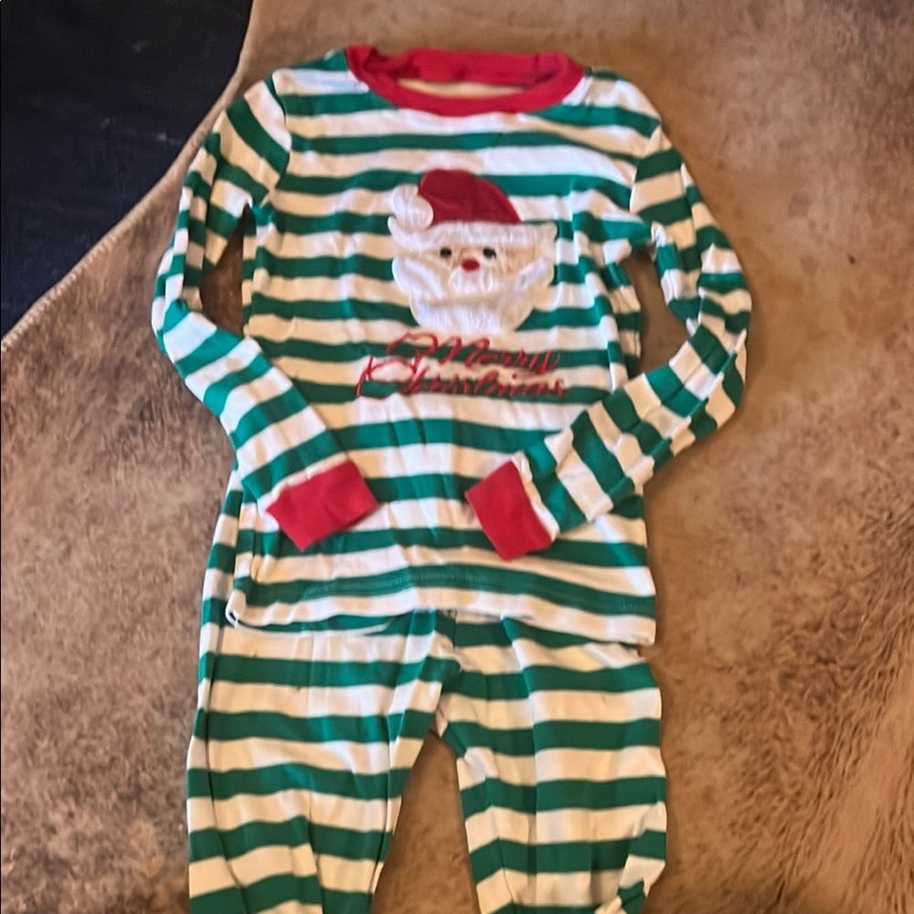 Green and Red Festive Pajama Set with Santa Design